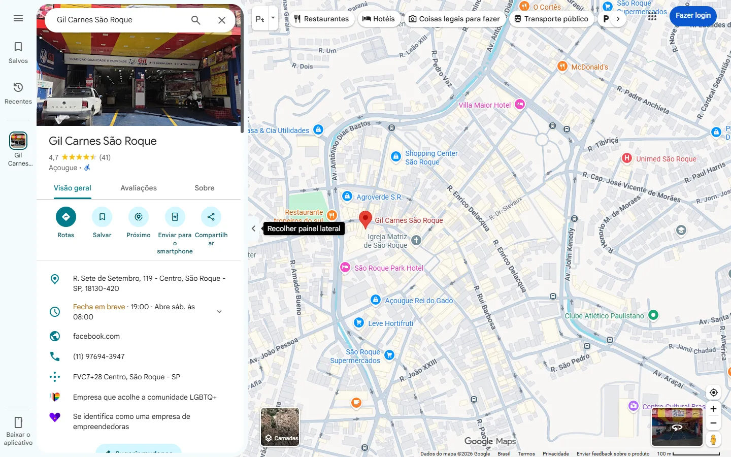 Perfil da Gil Carnes, açougue em São Roque, no Google Maps